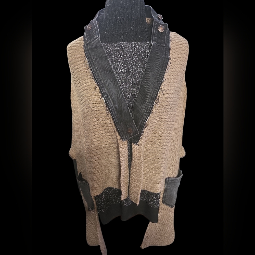 Upcycled Stylish Tan and Black Women's Sweater
